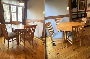 Classic Shaker Round Table with Custom Bistro Chairs - Vermont Woods Studios